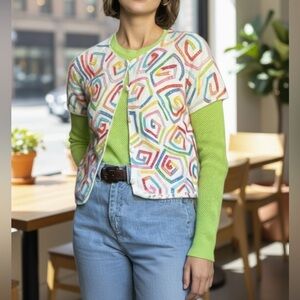 Michael Simon Y2K Rainbow Geo Print Knit Cardigan S